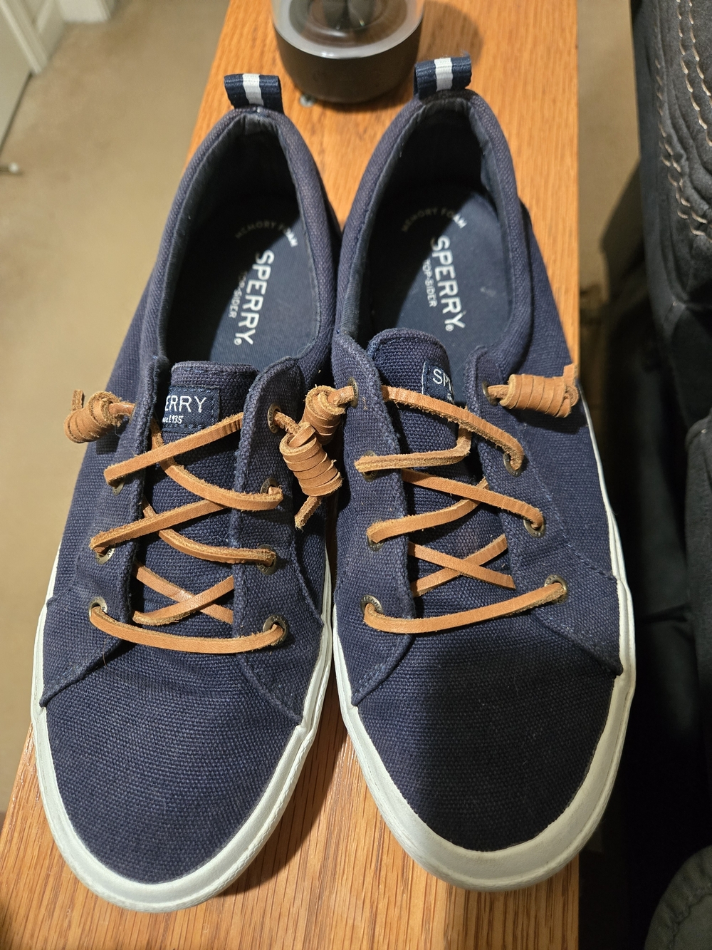 Sperry Women’s Navy Canvas Casual Sneakers with Tan Laces